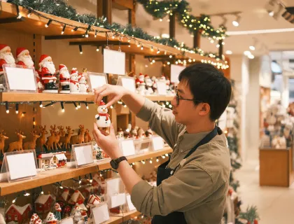 Display planner arranging holiday figurines