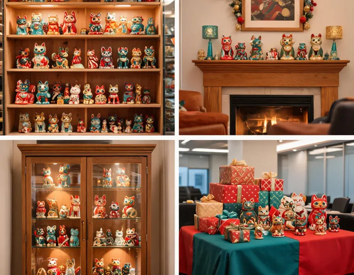 Four gifting segment displays with figurines and keepsake packaging